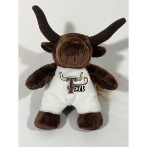 Souvies Texas Longhorn‎ Bull Plush Stuffed Animal Mascot Brown W/White Outfit 9"